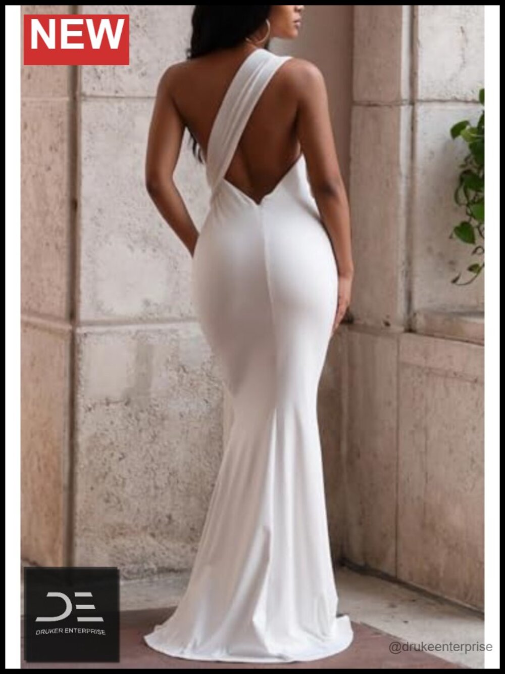 One Shoulder Backless Bodycon Ruched Maxi Dress - Picture 2 of 6